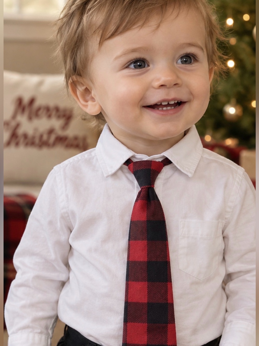 Kids Red Buffalo Plaid Necktie – Adjustable Strap with clasp, custom made